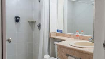 Shower, free toiletries, hair dryer, bathrobes