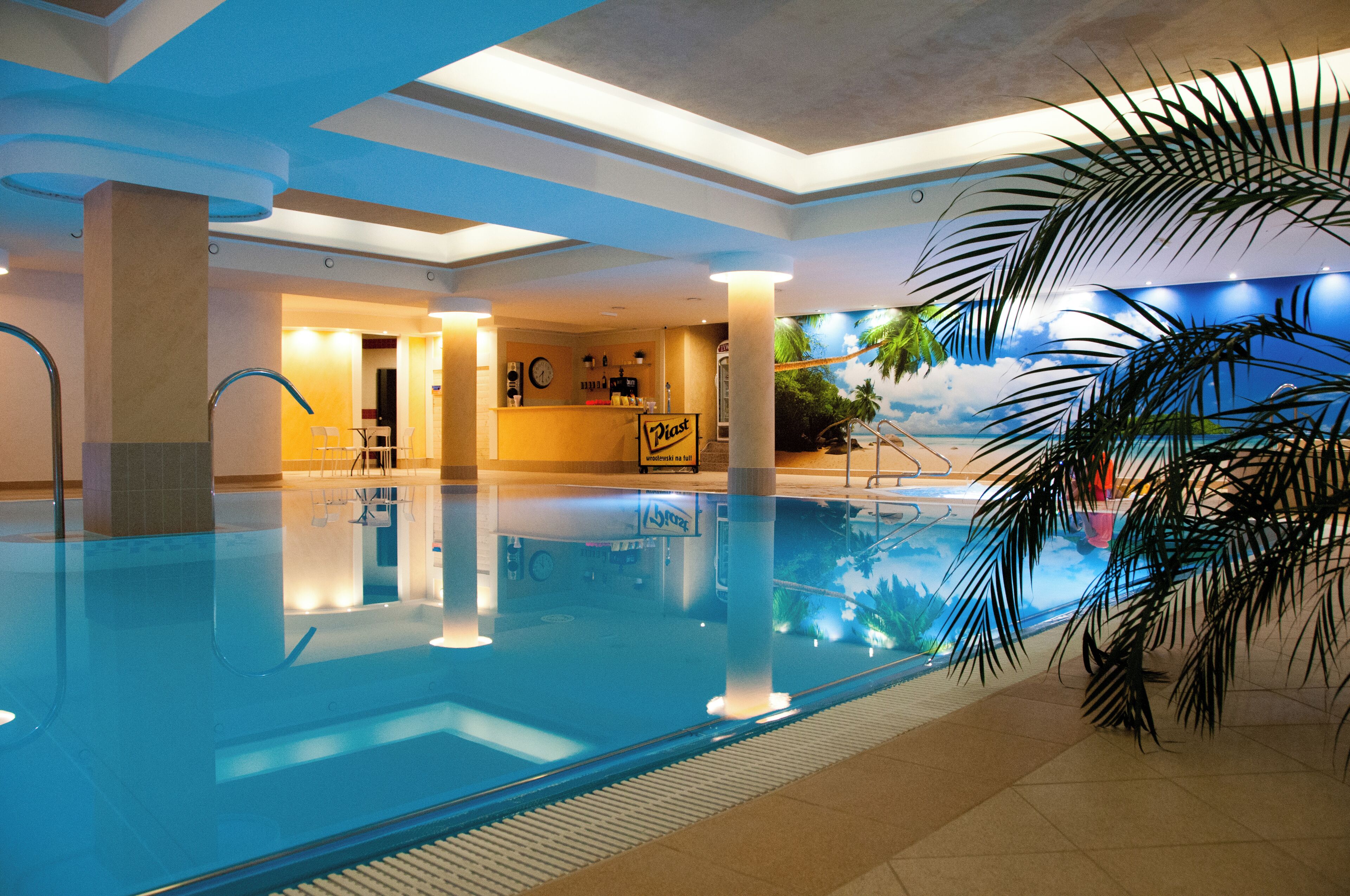 Indoor pool, open 8:00 AM to 9:00 PM, sun loungers, lifeguards on site