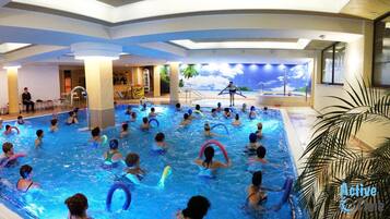 Indoor pool, open 8:00 AM to 9:00 PM, sun loungers, lifeguards on site