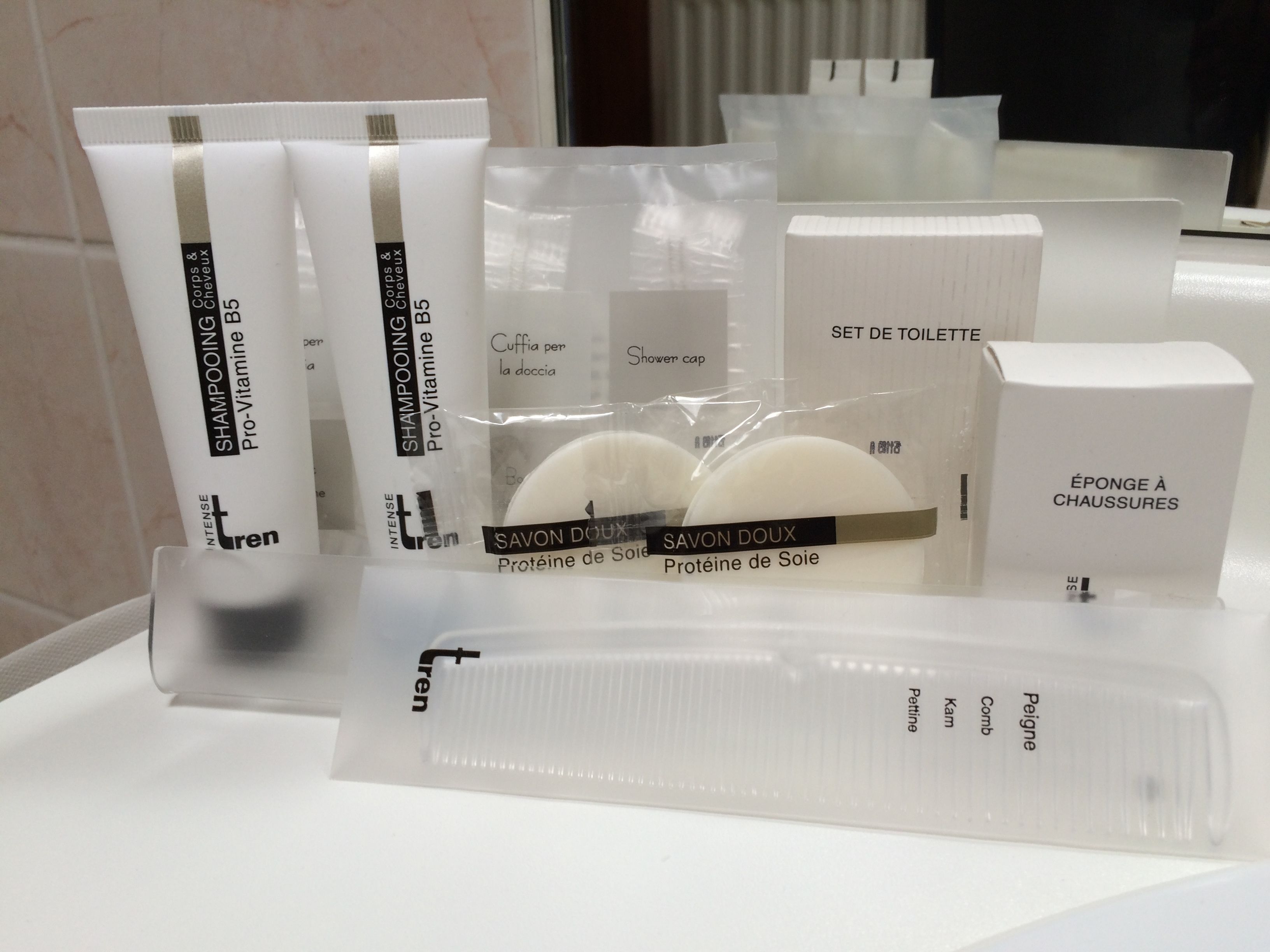 free toiletries, hair dryer, dressing gowns, towels