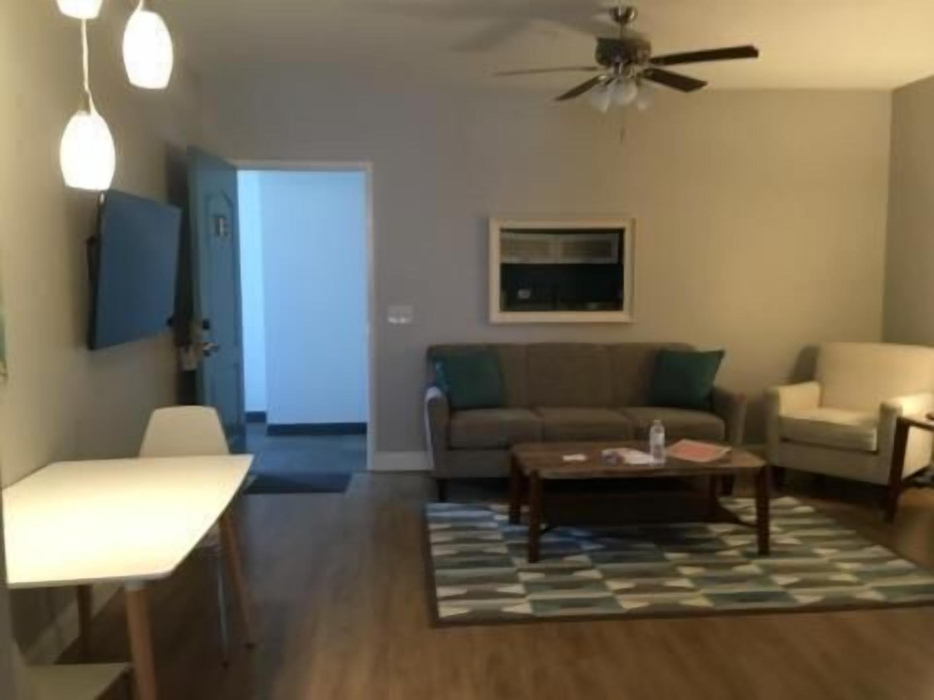 48-inch flat-screen TV with satellite channels, TV