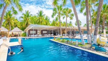 2 outdoor pools, pool umbrellas, pool loungers