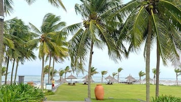 Private beach, beach volleyball, surfing