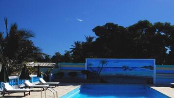 Outdoor pool, sun loungers