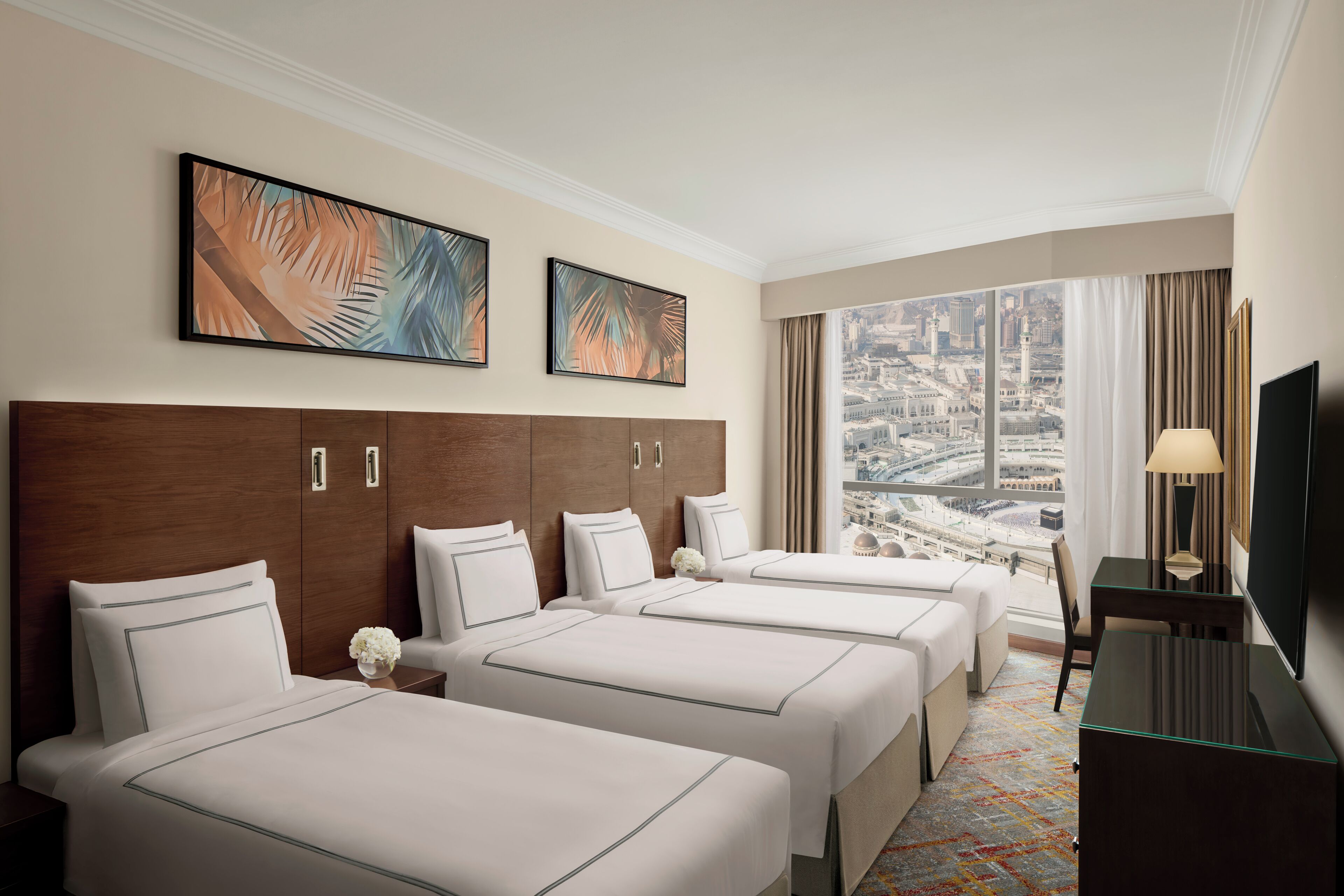 Classic Quadruple Room (Partial Kaaba View) | Premium bedding, memory foam beds, in-room safe, desk