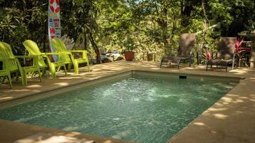 Outdoor pool, open 8:00 AM to 10:00 PM, sun loungers