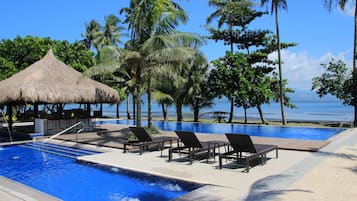 Outdoor pool, sun loungers