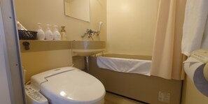 Shower, free toiletries, hair dryer, slippers