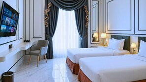 Deluxe Suite, 2 Twin Beds, City View | Individually decorated, desk, laptop workspace, soundproofing