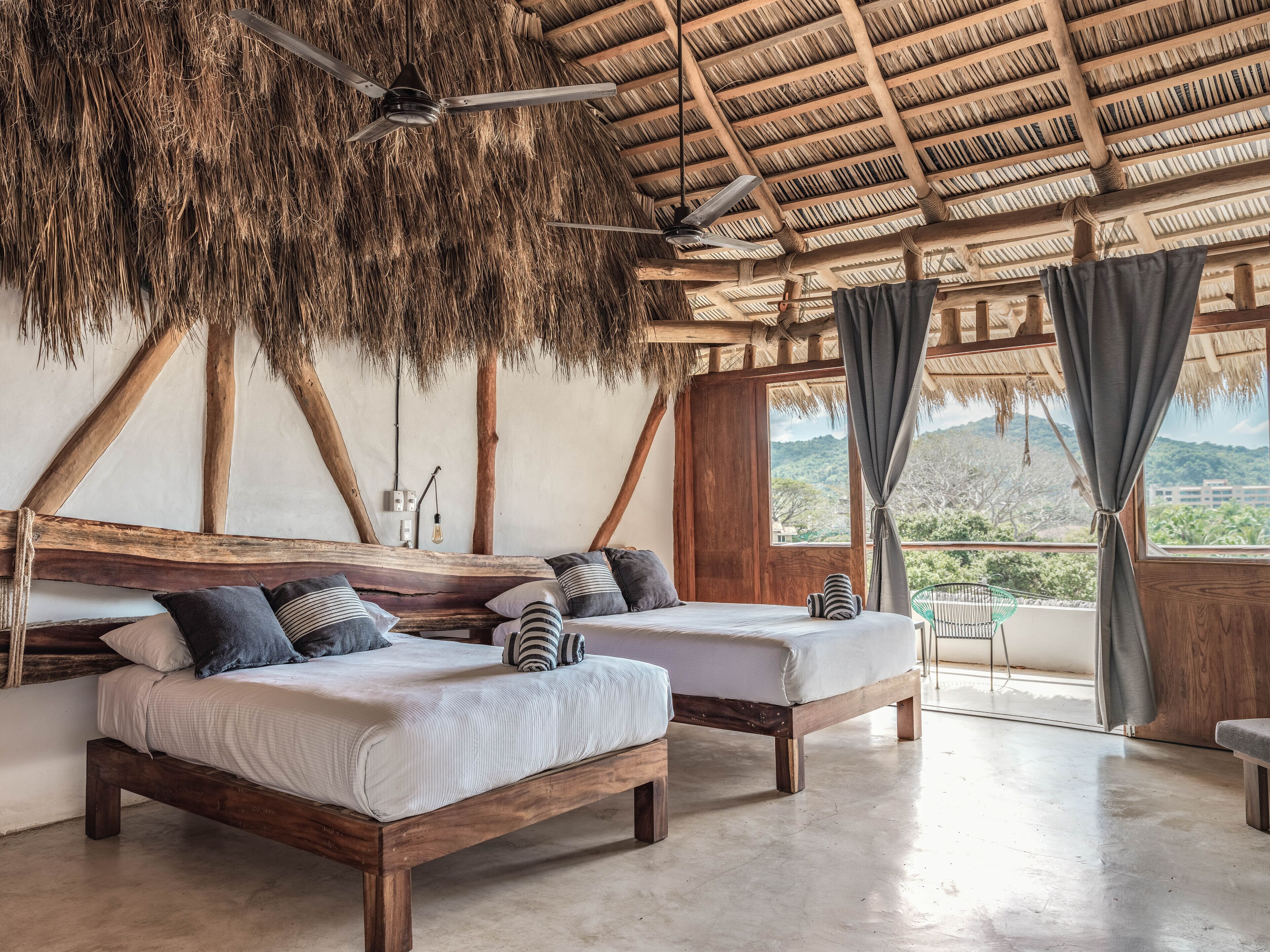 comfort double room, 2 double beds, terrace, partial ocean view | desk, bed sheets