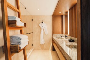 Umi Ocean View One Bedroom Suite King with Balcony | Bathroom | Designer toiletries, hair dryer, bathrobes, slippers