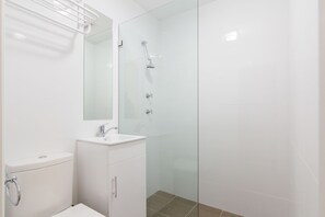 Shower, free toiletries, hair dryer, towels