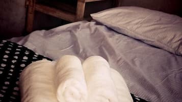 Shower, free toiletries, towels