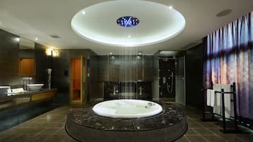 Habitación Deluxe doble | Baño | Ducha, artículos de higiene personal gratuitos y secador de pelo