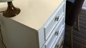 A hotel room with a white desk, a coffee maker, a remote control, and a mirror. - The Feathers Hotel (Blackpool)