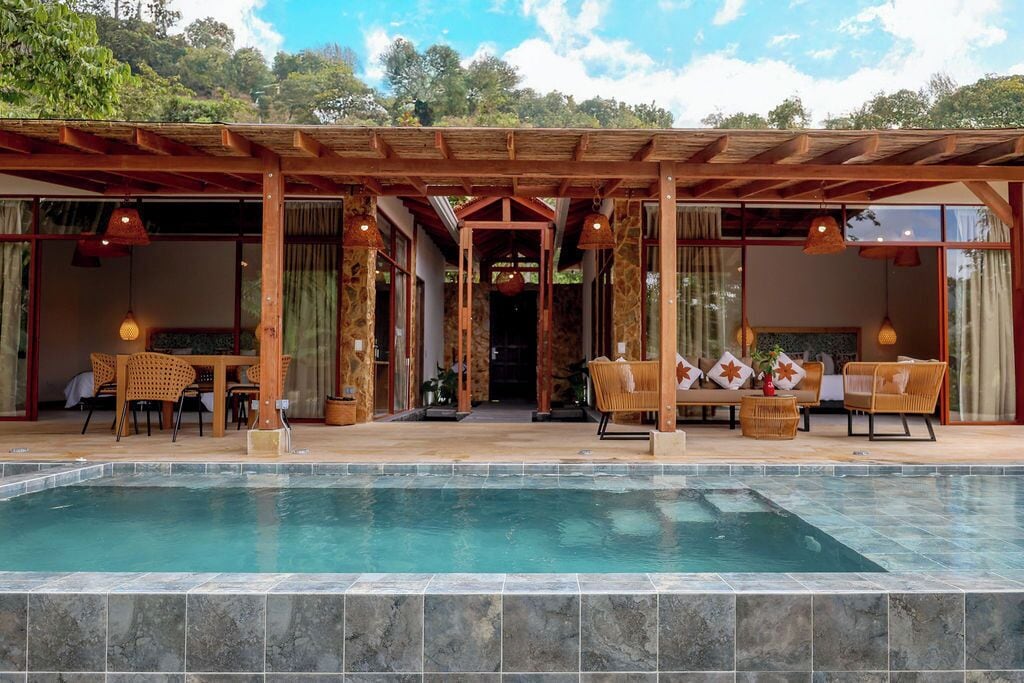 Outdoor pool, sun loungers