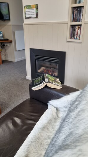 Cottage Exécutif | Coin séjour | Télévision LCD, cheminée, lecteur de DVD, station d'accueil iPod