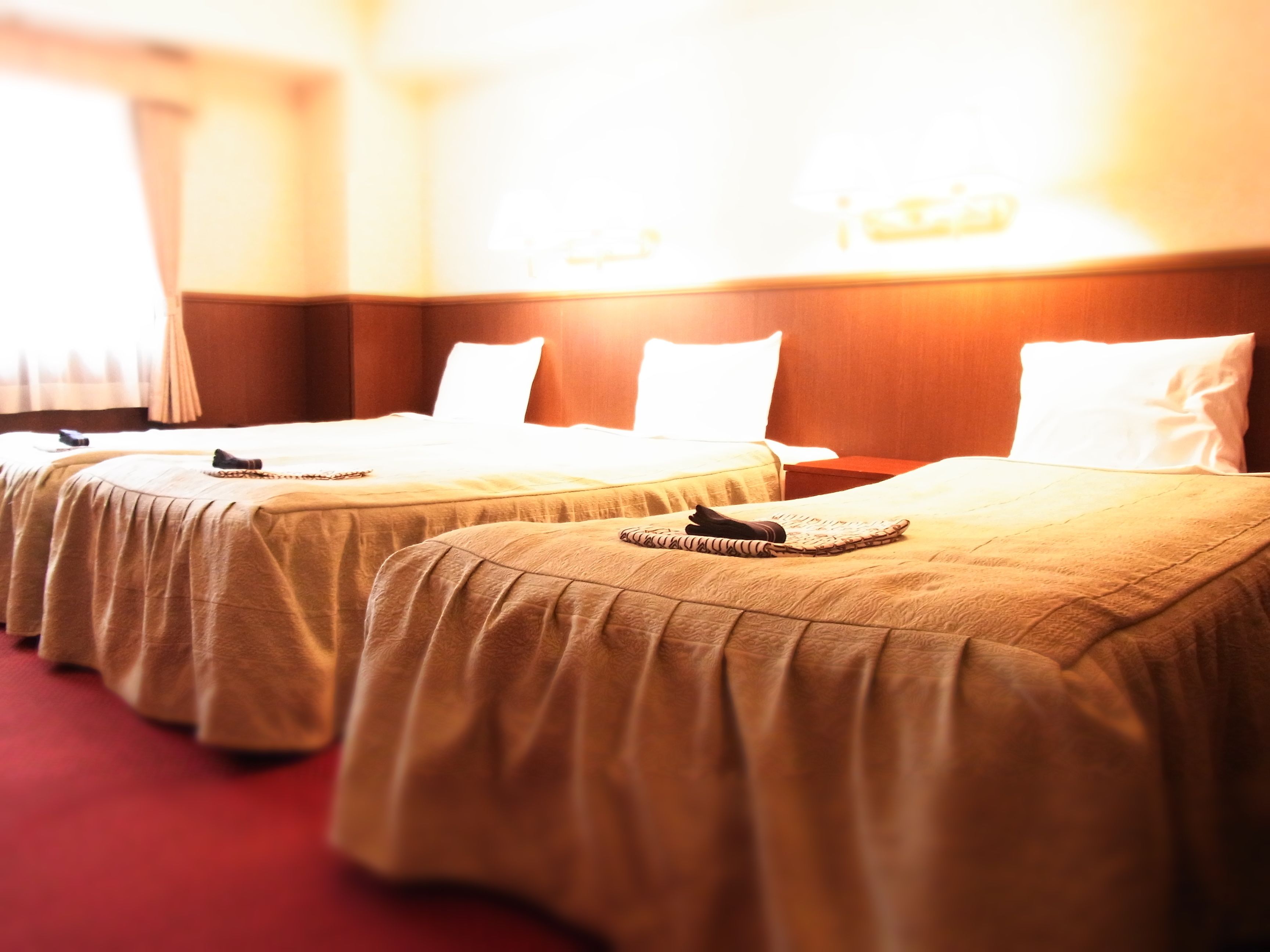 laptop workspace, blackout curtains, free wifi, bed sheets