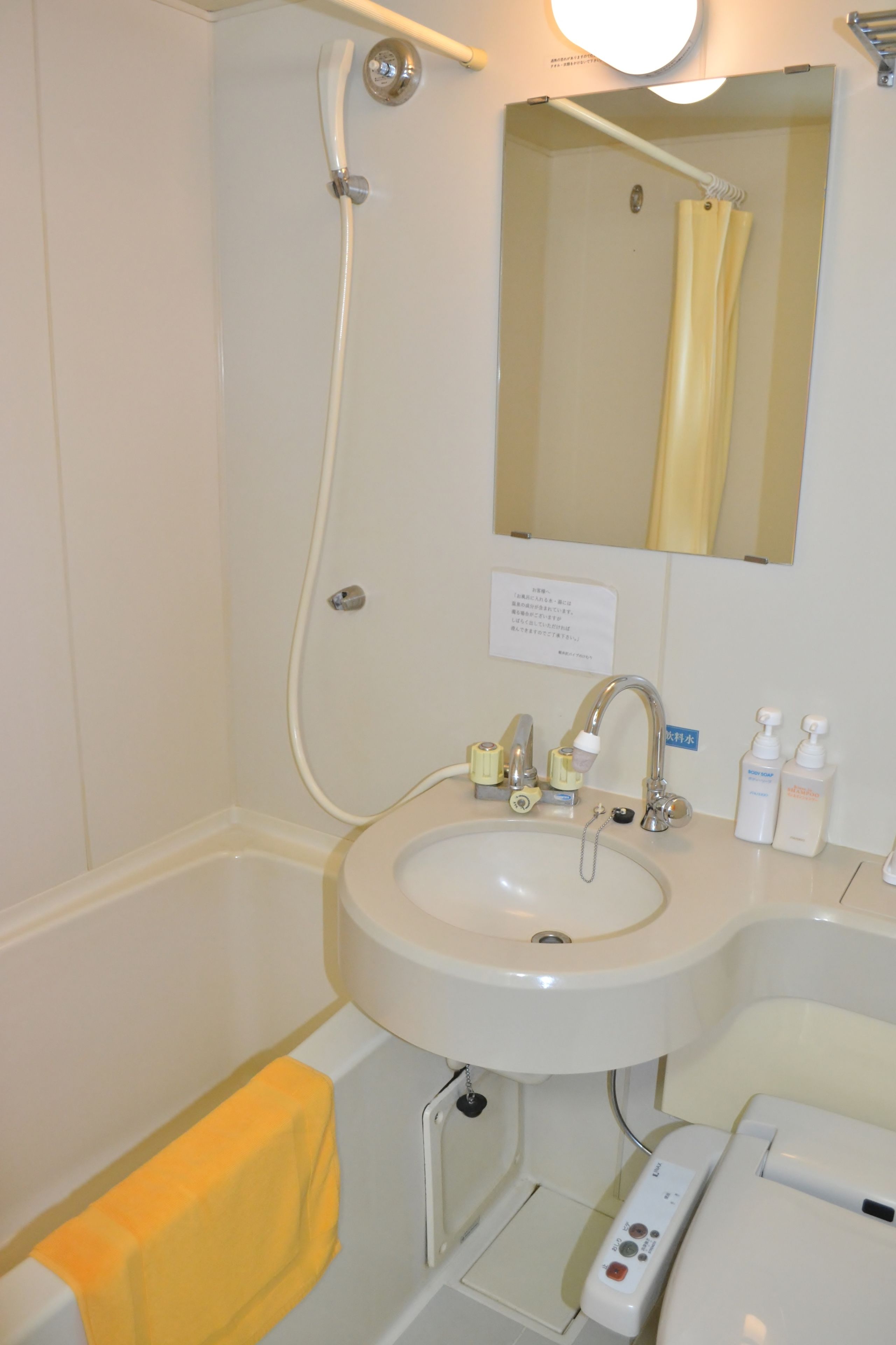 A bathroom with a sink, mirror, shower, and toilet.