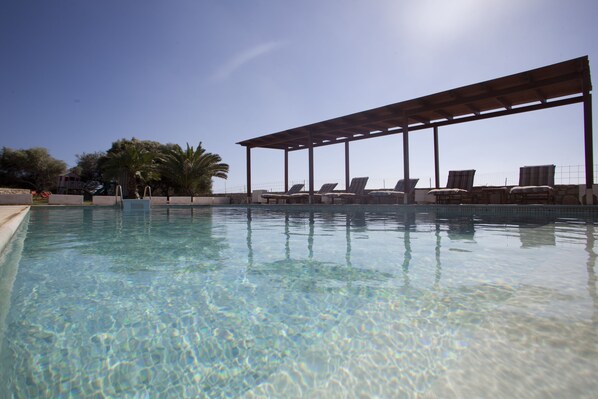 Seasonal outdoor pool, open 9:00 AM to 9:00 PM, sun loungers