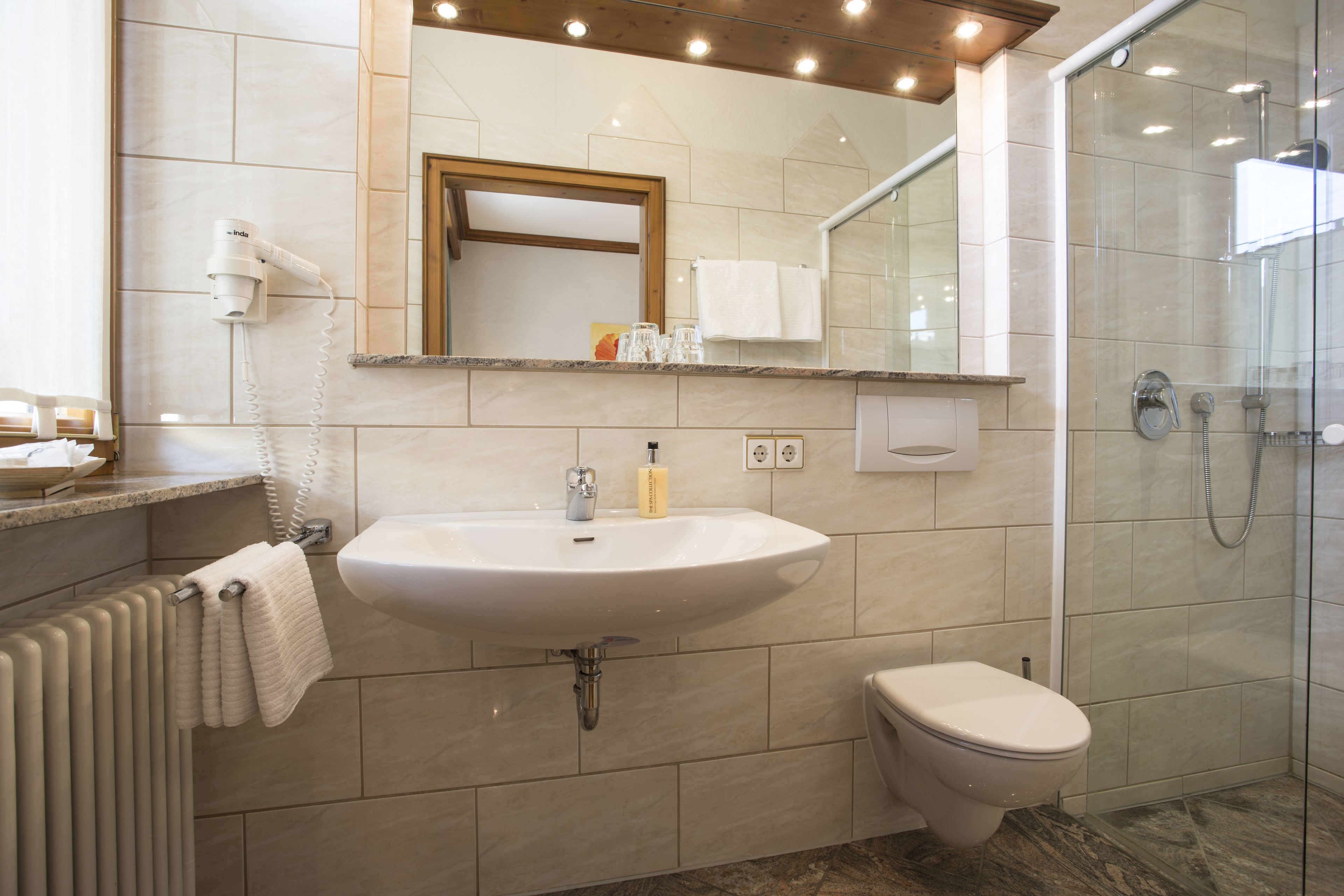 free toiletries, hair dryer, towels