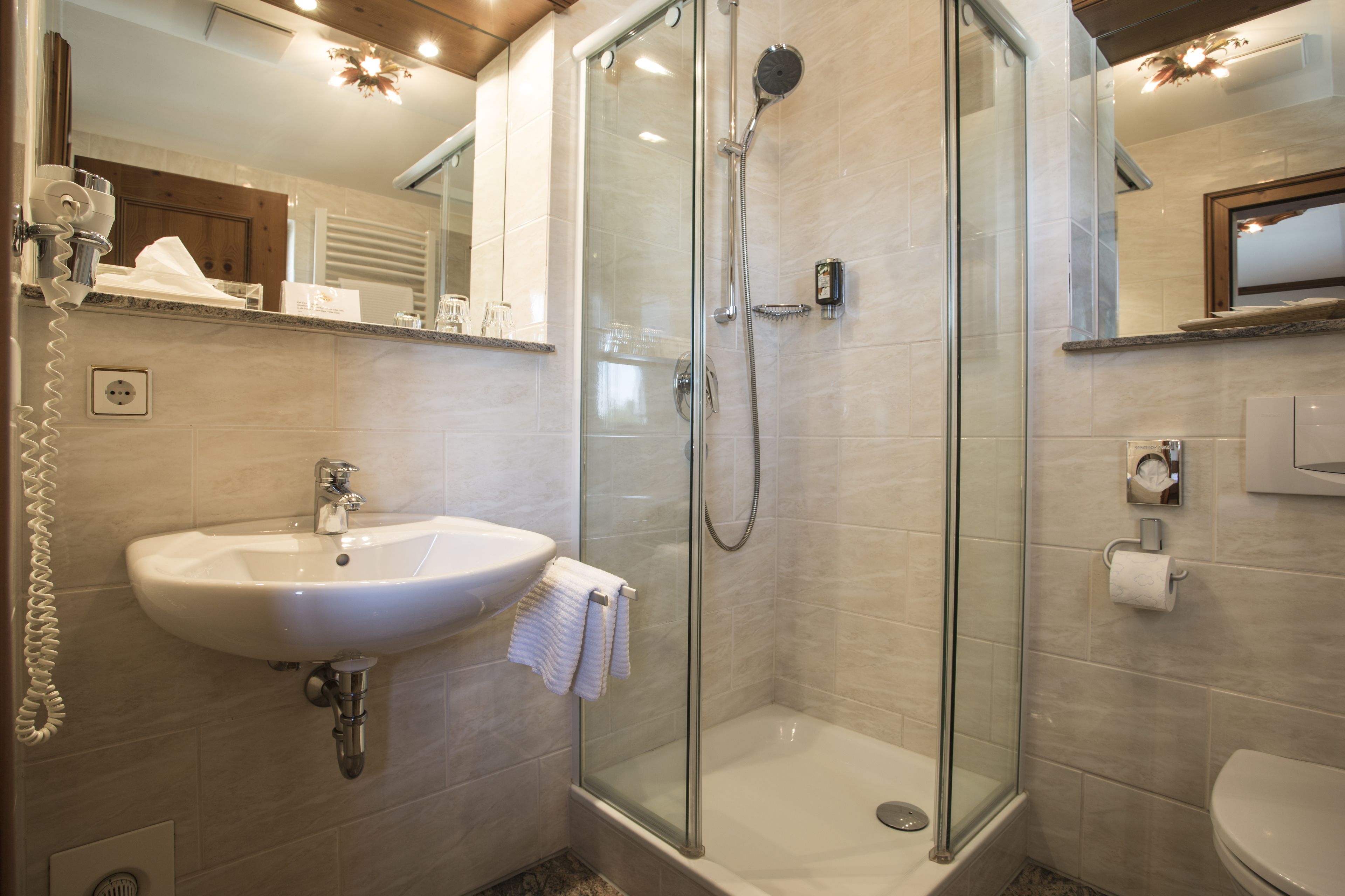 free toiletries, hair dryer, towels