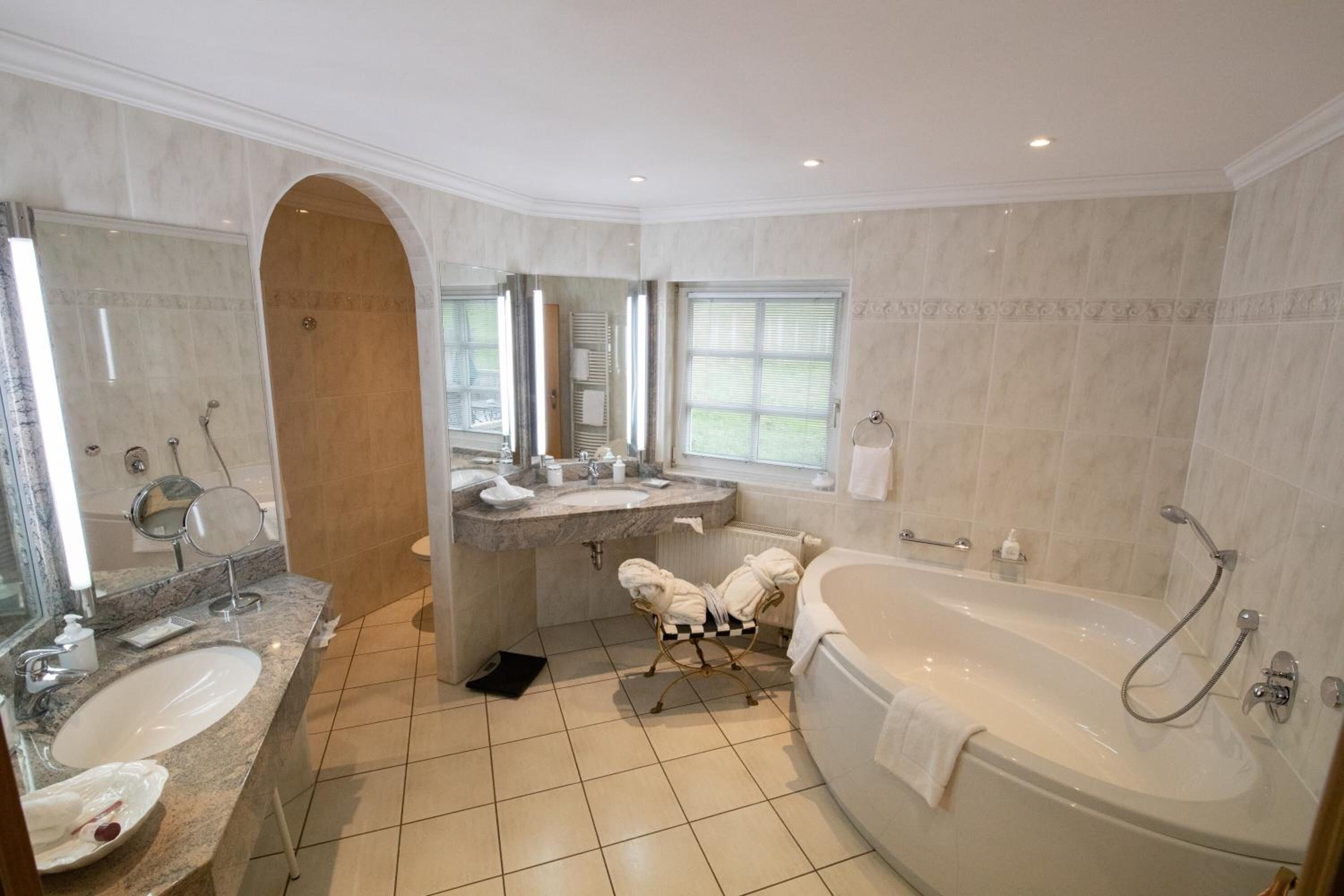 free toiletries, hair dryer, bathrobes, slippers