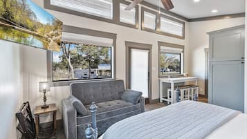 Comfort Cabin (Not Pet-friendly) | Living area | 50-inch TV with cable channels