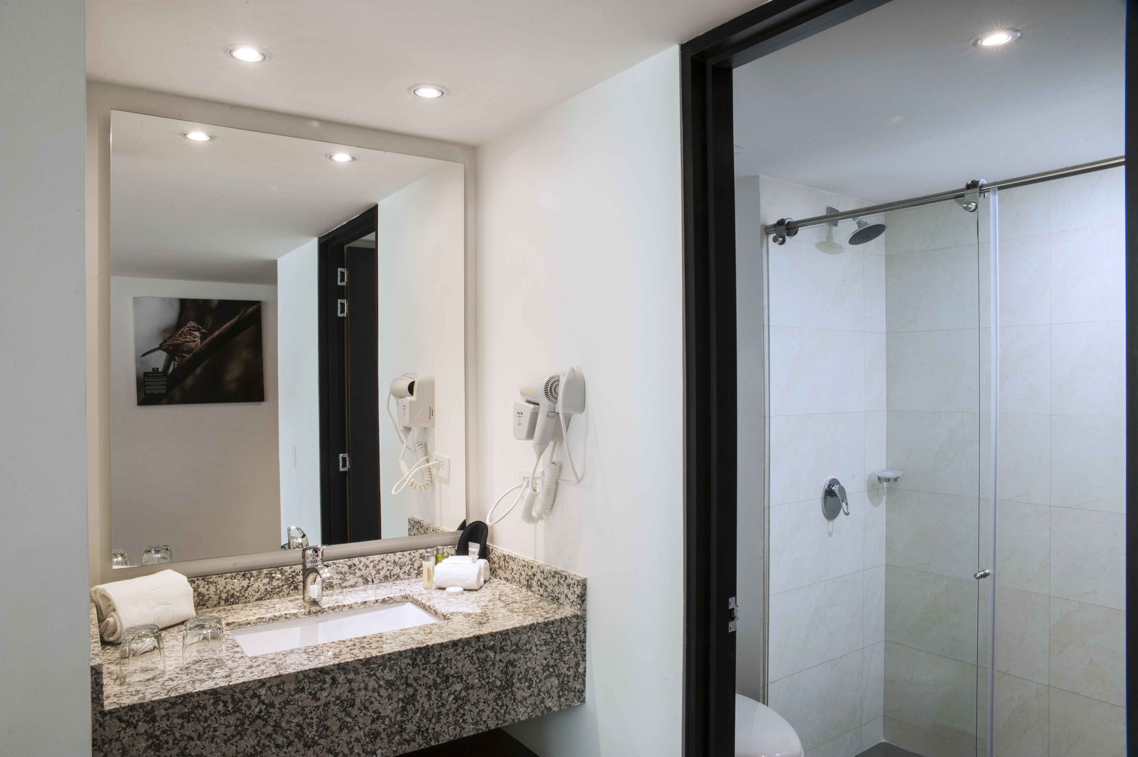 bathroom | shower, rainfall showerhead, free toiletries, hair dryer