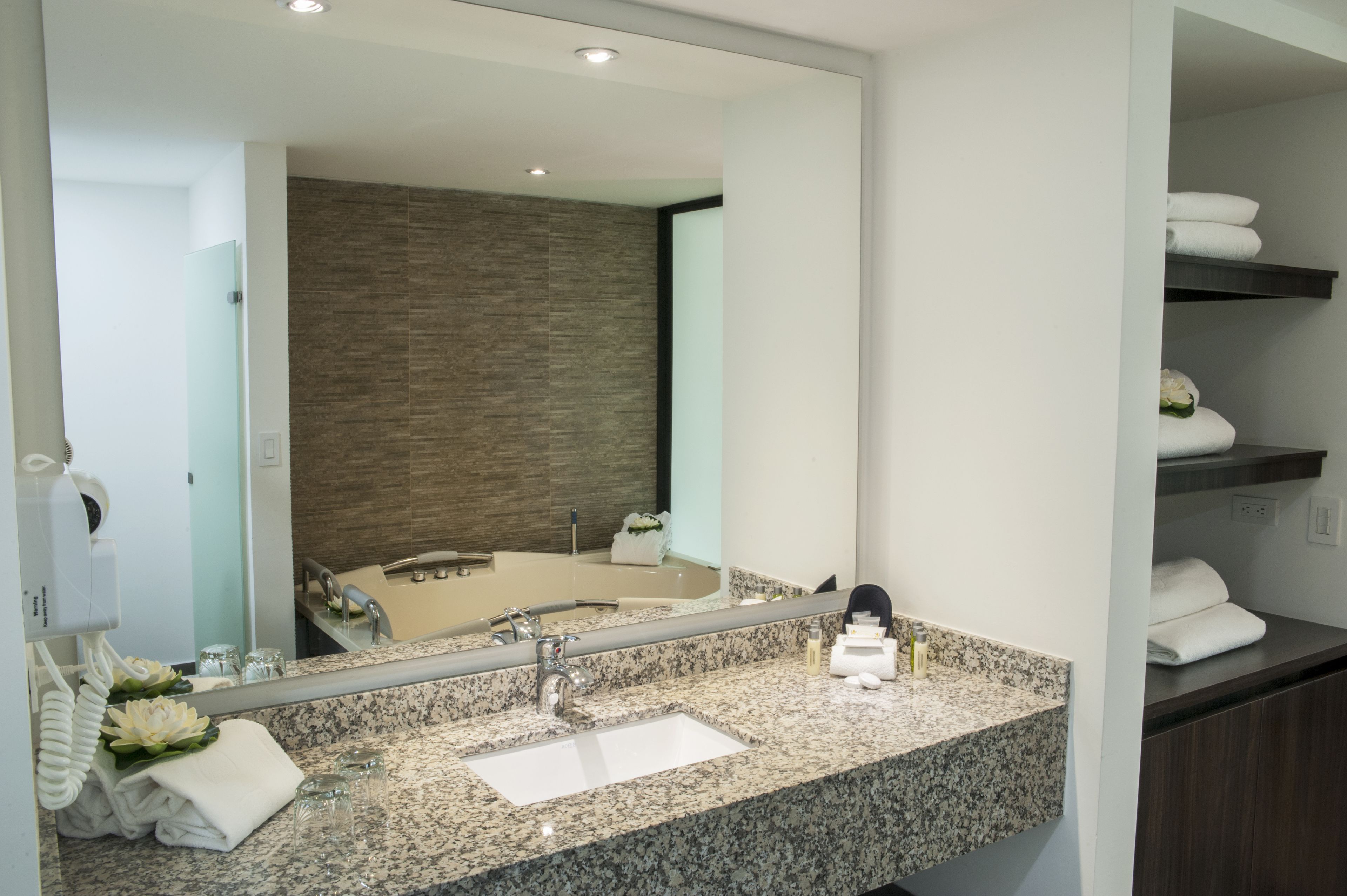 bathroom | shower, rainfall showerhead, free toiletries, hair dryer