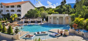 12 outdoor pools, pool umbrellas, sun loungers