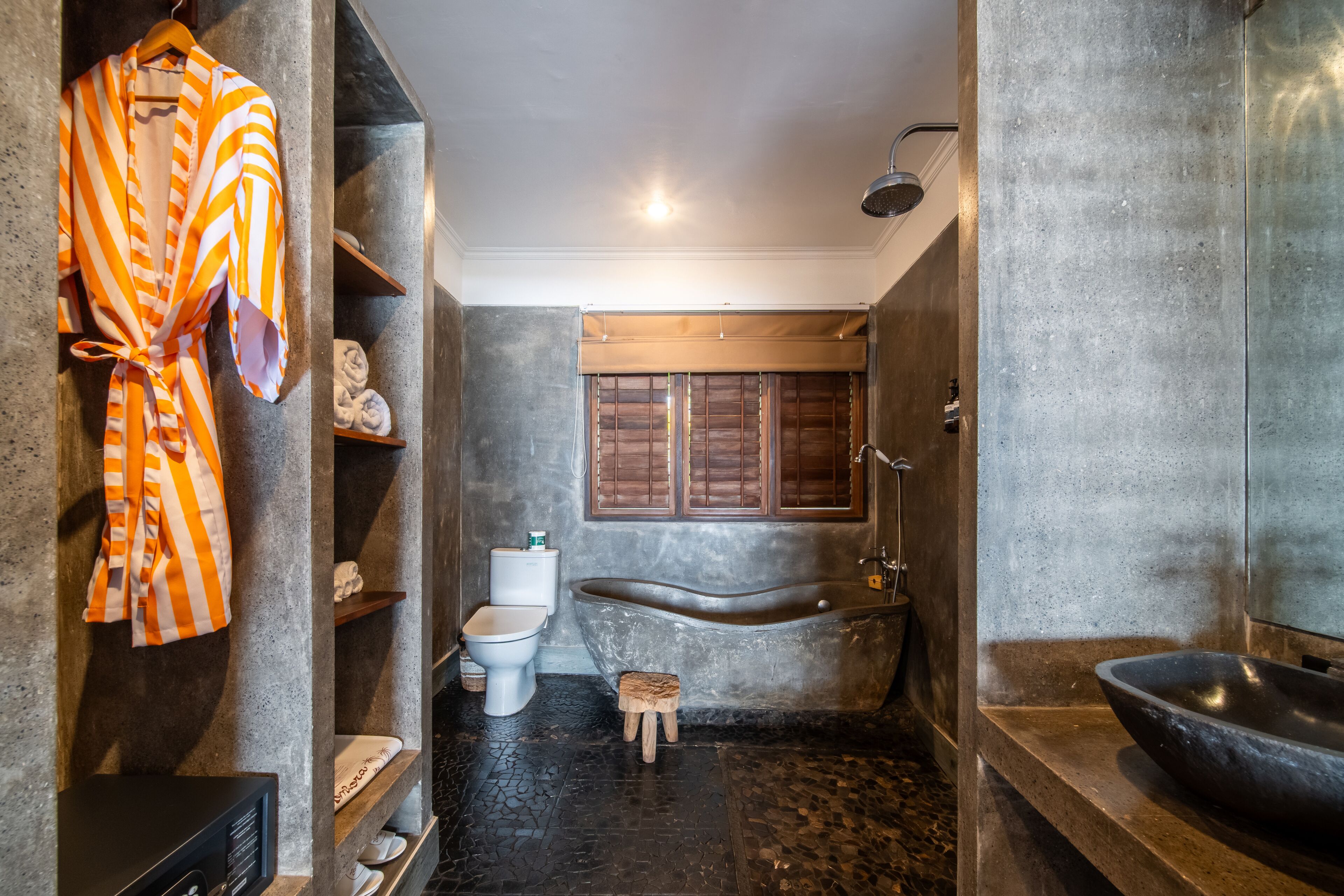 eco-friendly toiletries, hair dryer, bathrobes, slippers