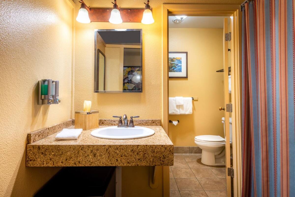 combined shower/bathtub, hair dryer, towels