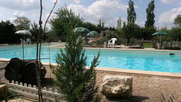 Outdoor pool, pool loungers