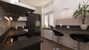 Royal Apartment, 2 Bedrooms | Private kitchen | Fridge, microwave, oven, stovetop