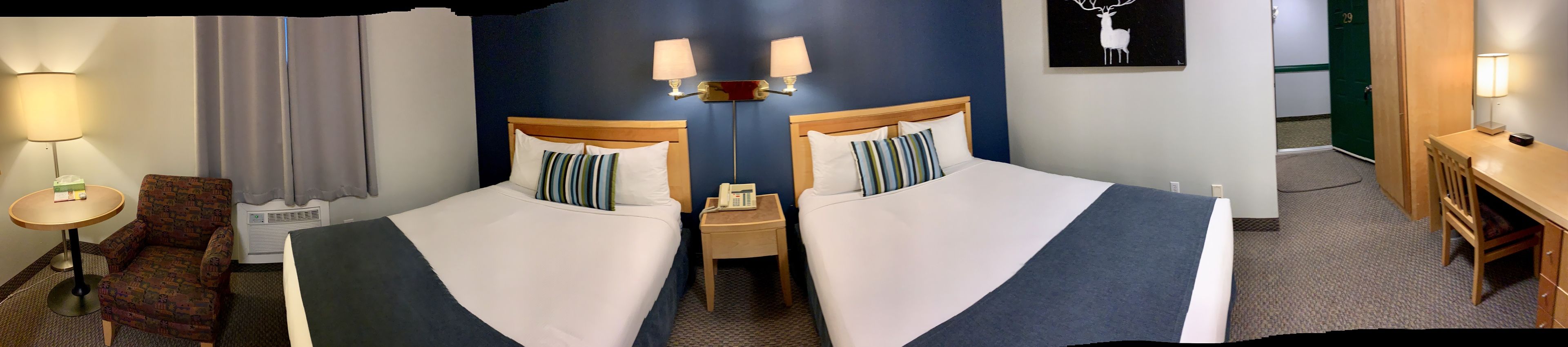 standard double room, 2 double beds | premium bedding, desk, blackout curtains, iron/ironing board