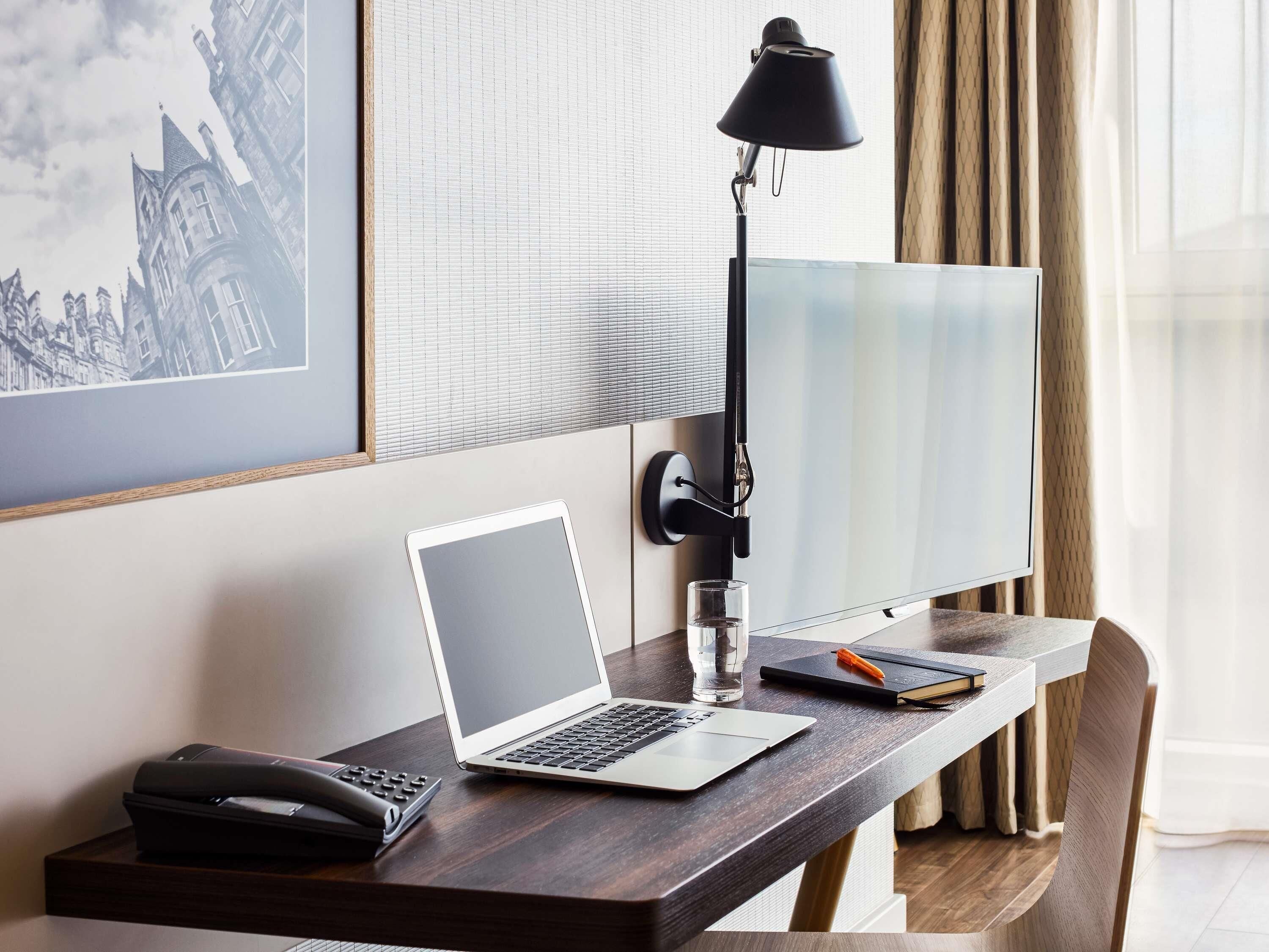 In-room safe, desk, laptop workspace, blackout drapes
