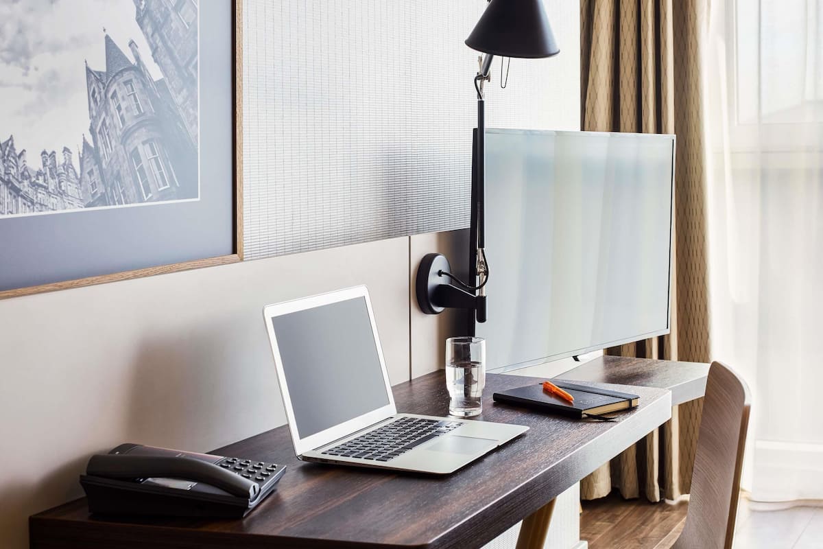In-room safe, desk, laptop workspace, blackout drapes