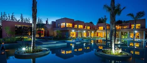 Outdoor pool, pool umbrellas, pool loungers