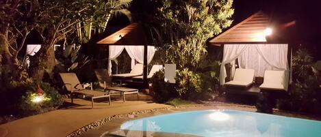 Outdoor pool, open 7:30 AM to 9:00 PM, pool umbrellas, pool loungers