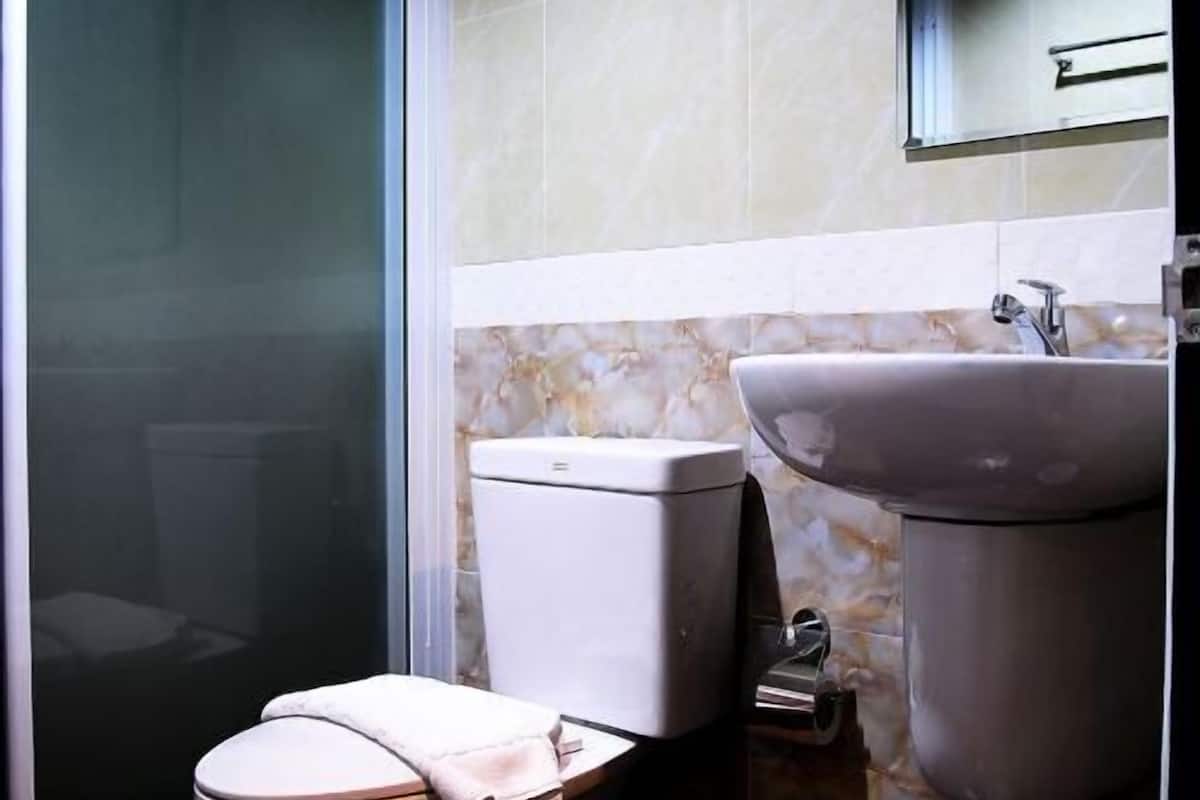 Shower, free toiletries, towels