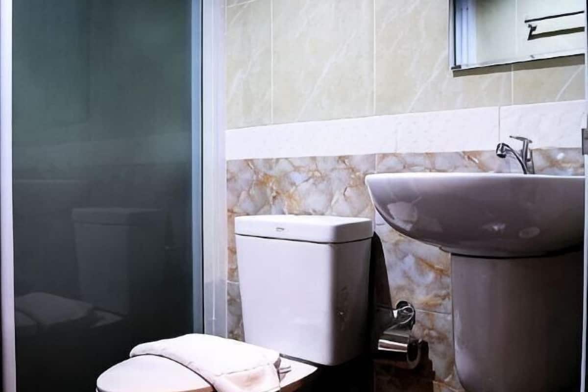 Shower, free toiletries, towels
