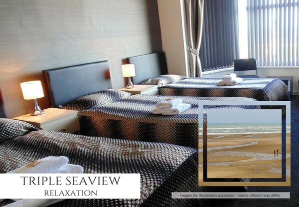 Standard Room, 3 Twin Beds, Sea View | Free WiFi, bed sheets