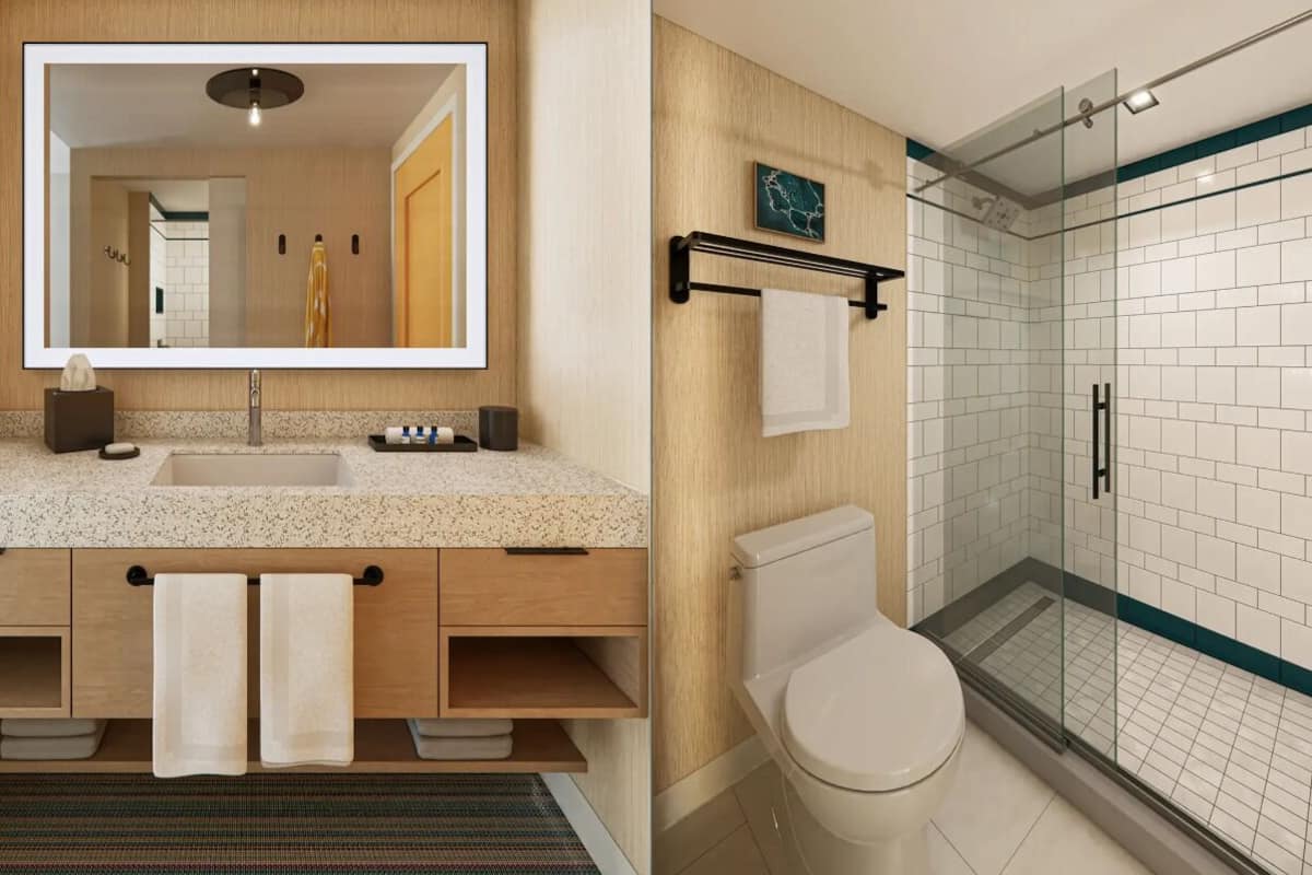 shower, free toiletries, hair dryer, soap