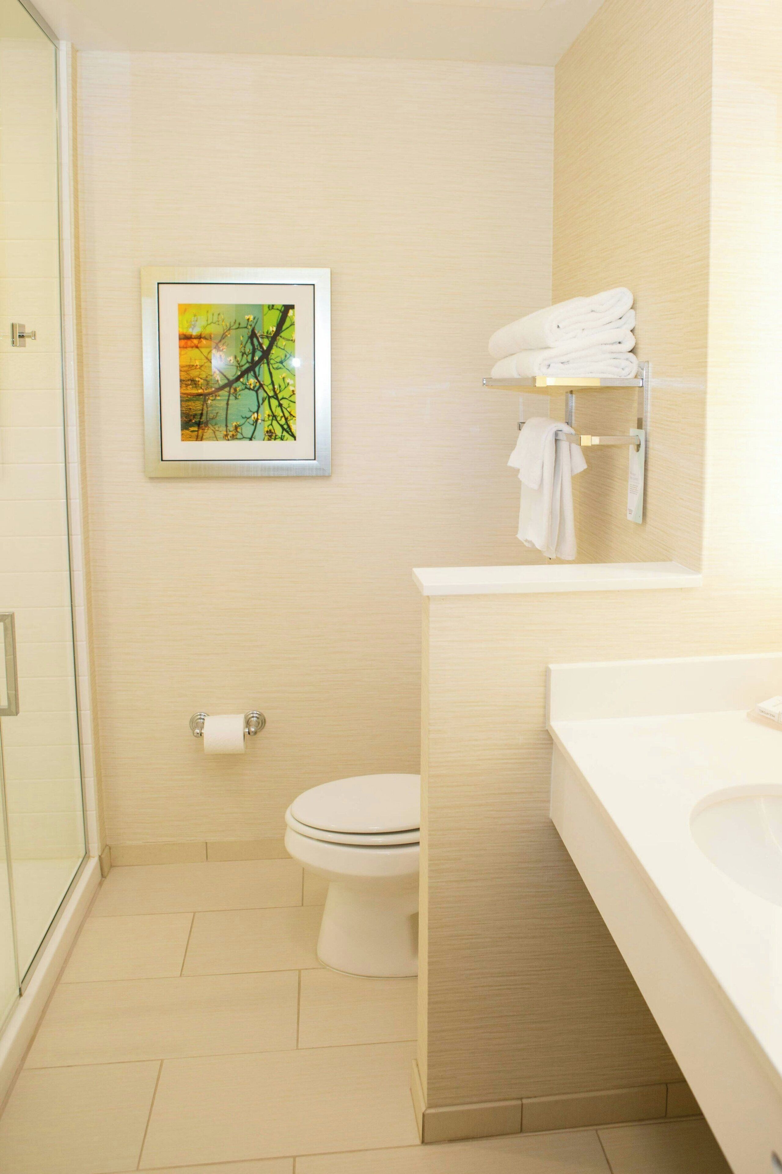 free toiletries, hair dryer, towels