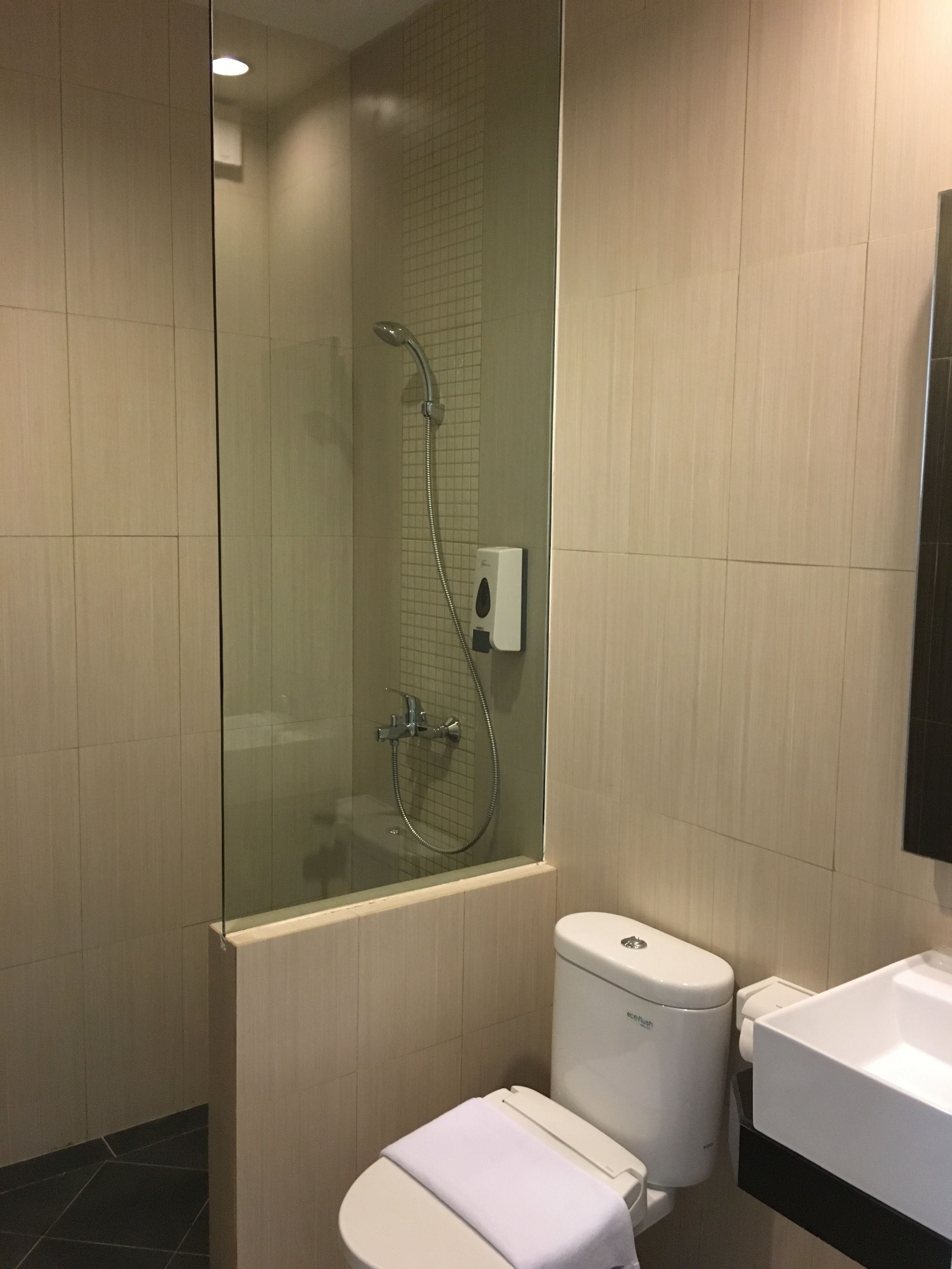 deluxe twin room | bathroom | shower, free toiletries, hair dryer, slippers
