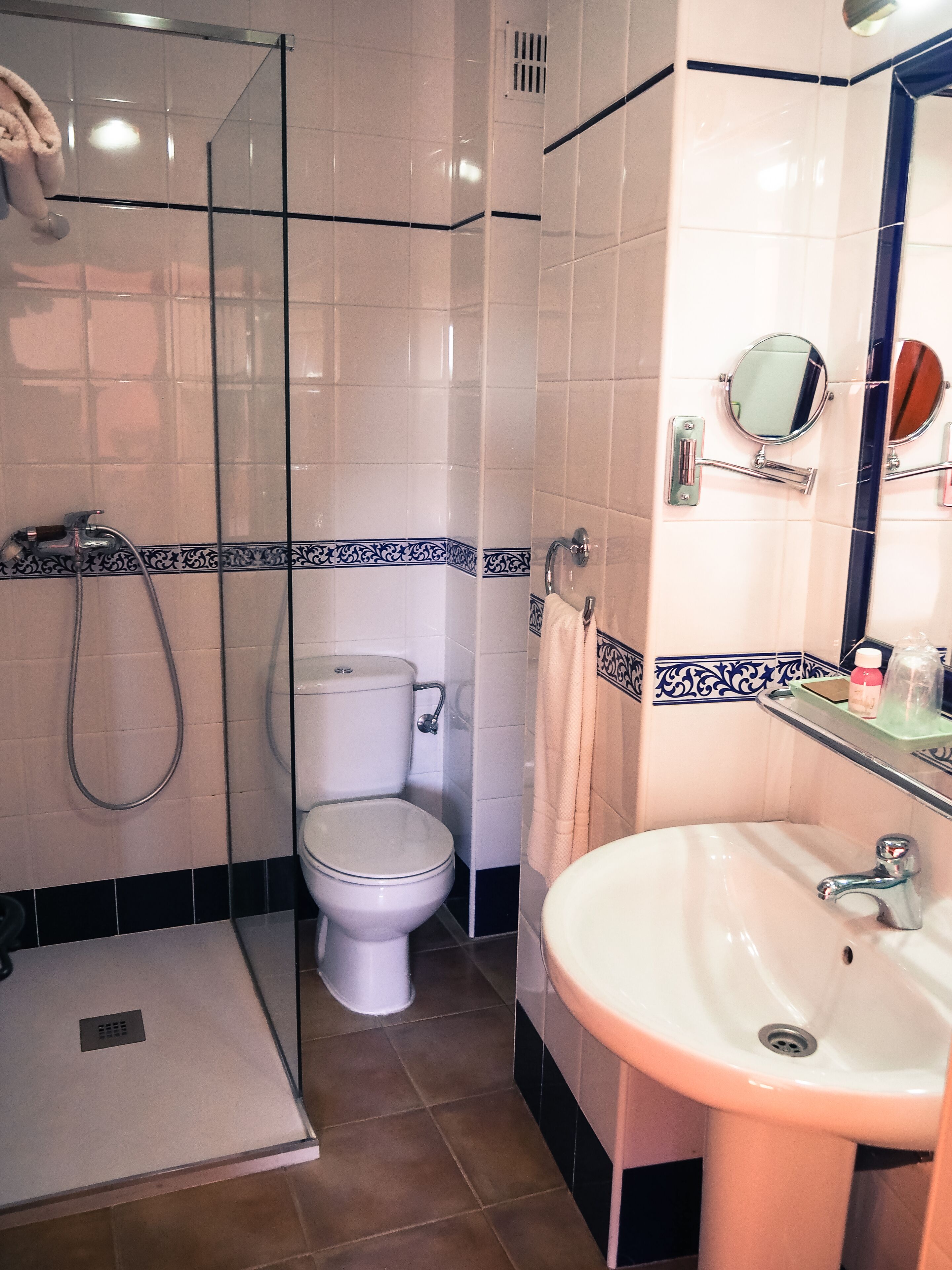 hair dryer, towels, shampoo