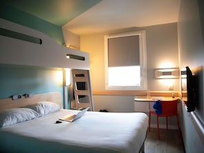 Premium bedding, desk, blackout curtains, soundproofing