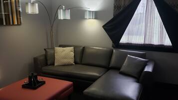 48-inch flat-screen TV with cable channels, TV