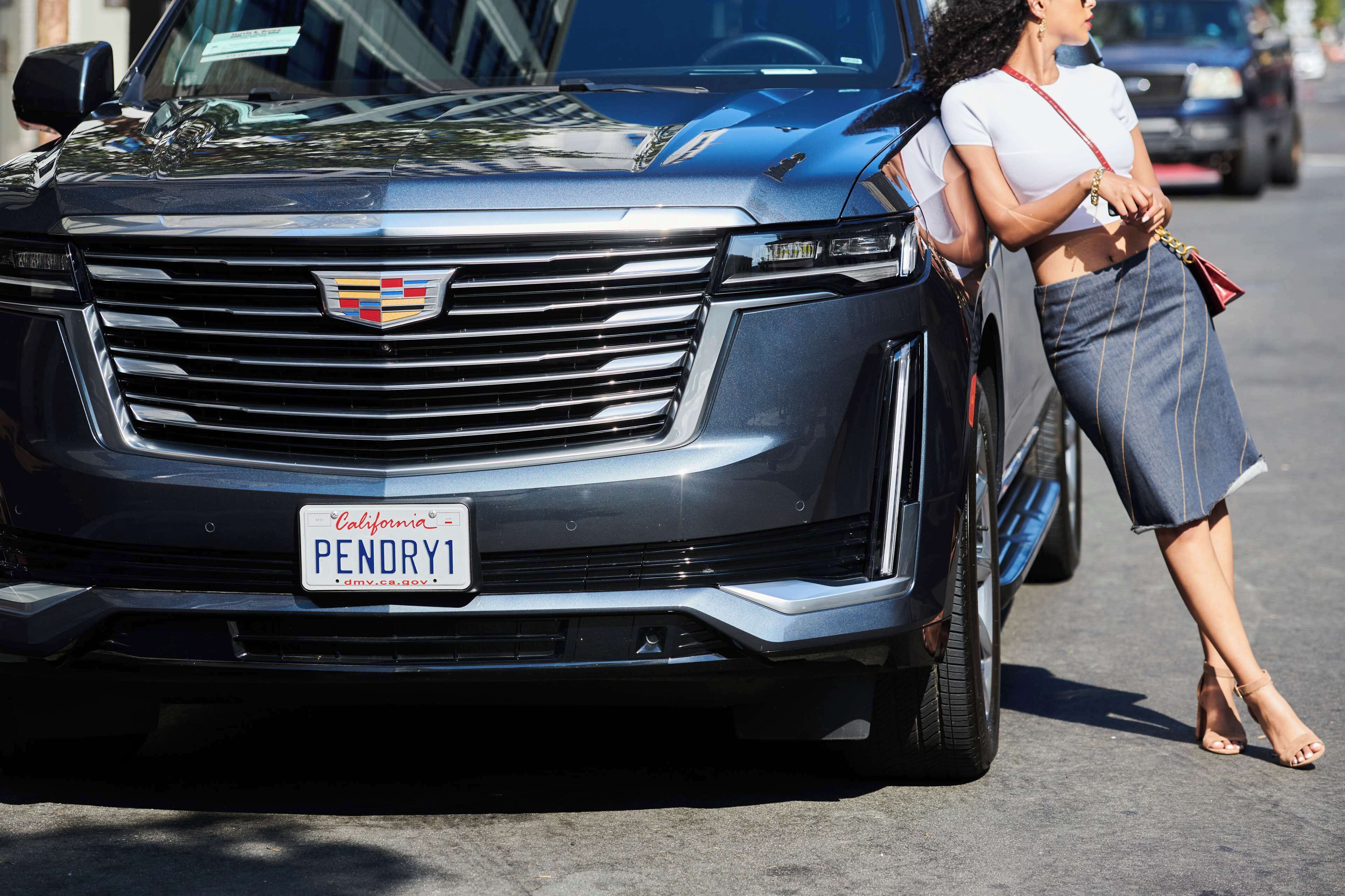 A vehicle with a visible license plate.